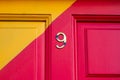 House number nine with the 9 in metal Royalty Free Stock Photo