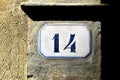 House number 14 outside an Italian house Royalty Free Stock Photo