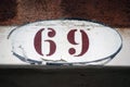 House Number Sign in Venice,Number 69 Royalty Free Stock Photo