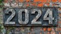 House number two hundred and twenty four on the background of an old brick wall 2024 Royalty Free Stock Photo