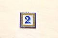 House number 2 ceramic tiles Mediterranean Royalty Free Stock Photo