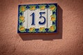 House Number 15 on the wall - Liguria Italy Royalty Free Stock Photo