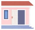 House with open door. Welcome to enter building exterior