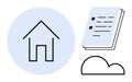 House outline with documents and a cloud symbolizing storage, organization, and digital solutions Royalty Free Stock Photo