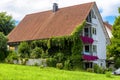 House overgrown by ivy, home design with plants and flowers Royalty Free Stock Photo