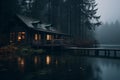 House Overlooking Lake Next to Forest Royalty Free Stock Photo