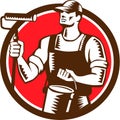 House Painter Holding Paint Roller Circle Woodcut Royalty Free Stock Photo