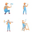 House painter icons set cartoon vector. Repairman during painting work Royalty Free Stock Photo