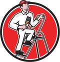 House Painter Paintbrush on Ladder Cartoon Royalty Free Stock Photo