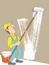 The house painter paints the wall, line art vector Royalty Free Stock Photo
