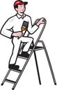 House Painter Standing on Ladder Cartoon