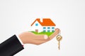House in palm and key on finger. Vector Royalty Free Stock Photo