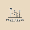 house with palm tree line art logo minimalist vector illustration design template Royalty Free Stock Photo