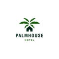 House with palm tree logo vector, tropical beach home or hotel icon design illustration Royalty Free Stock Photo