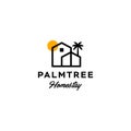 House with palm tree logo vector, tropical beach home or hotel icon design illustration Royalty Free Stock Photo