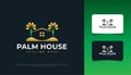 House and Palm Trees Logo in Green and Gold, Suitable for Real Estate, Travel, or Tourism Industry Royalty Free Stock Photo