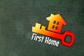 house and paper keys with the word first home