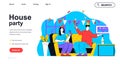 House party concept for landing page template. Man and woman celebrating birthday, drinking and having fun. Holiday event people