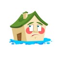 House pee flooded isolated. Crying Home Cartoon Style Vector