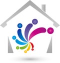 House and people, real estate and painter logo