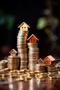 house perched on a stack of coins, symbolizing the financial concept of investment, savings, and real estate.