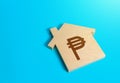 House with a philippine peso symbol. Solving housing problems, deciding buy or rent real estate. Search for options, choice of