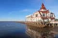 House and pier dock of the Club De Pescadores, Fisherman`s Club, Rio de la Plata, Buenos Aires, Argentina