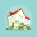 House with pile money, home expense symbol, concept mortgage loan Royalty Free Stock Photo