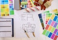 House plan with color palette and painting tools Royalty Free Stock Photo