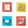 House plan, documents for signing, handshake, terrain plan. Realtor set collection icons in flat style vector symbol