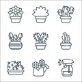 house plant line icons. linear set. quality vector line set such as water spray, flower, cactus, plant pot, plant pot, tulips,