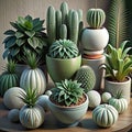 Diverse Cactus and Succulent Plant Collection in Pots Royalty Free Stock Photo