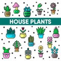 House plants in flower pots vector cactus flowerpot decoration icons abckground