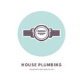 House plumbing agency emblem with water counter illustration