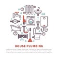 House plumbing of bathroom and kitchen vector icons