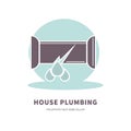 House plumbing service advertisement logo with broken pipe Royalty Free Stock Photo