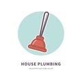 House plumbing service advertisement logo with rubber plunger