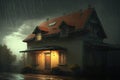 house in the pouring rain. Generated by AI Royalty Free Stock Photo