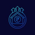 house prices growing line icon with indian rupee Royalty Free Stock Photo