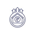 house prices growing, up line icon with rupee Royalty Free Stock Photo