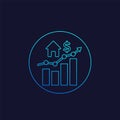 House prices growth, growing market line icon Royalty Free Stock Photo