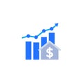 house prices growth icon with graph, vector Royalty Free Stock Photo