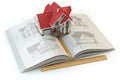 House project. Book with drafts of house and 3d model of house.