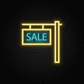 house, property, sale neon icon. Blue and yellow neon vector icon