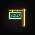 house, property, sold neon icon. Blue and yellow neon vector icon