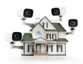 House protected with CCTV surveillance cameras. 3D illustration