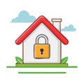 House protected with padlock on facade, a conceptual security illustration Royalty Free Stock Photo