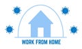 House protected from virus and work from home with blue virus and white background