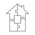 House puzzle. Home piece. Sell estate. House jigsaw isolated on background. Home comfort. Insurance property. Investment build. Ar