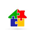 House Puzzle Icon, Jigsaw Home color illustration. Vector flat design Royalty Free Stock Photo